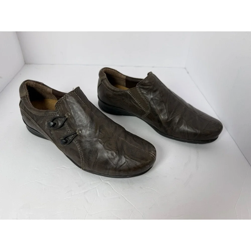 Red Willow Taryn Footwear Brown Textured Leather Bungee Slip On Loafers Shoes